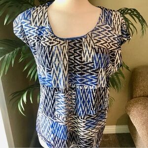 Blue and White Geometric Women's Top